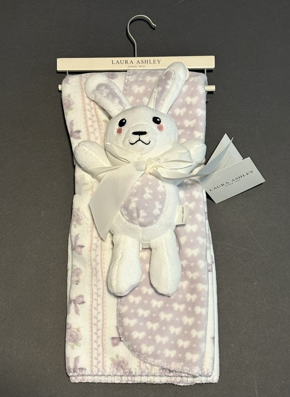 Laura Ashley Baby Blanket Plush Toy Bunny Rabbit Bows Gift Set Lovey Lavender